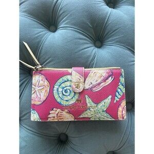 Simply Southern Bright Pink W/Sea Shell Print,  Zip Around Wallet